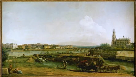 Dresden, Duitsland, gezien vanaf de linkeroever van de Elbe, onder de vestingwerken (olieverf op doek)