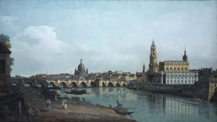 Dresden gezien vanaf de rechteroever van de Elbe, onder de Augustusbrug, 1748