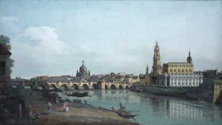 Dresden gezien vanaf de rechteroever van de Elbe, onder de Augustusbrug