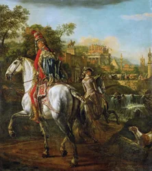 Portret te paard van een huzarenofficier