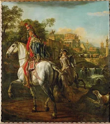 Ruitersportret van een huzaar-officier (schilderij op doek)