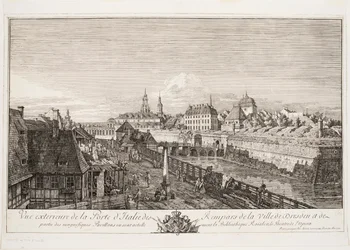 Buitenaanzicht van de Italiaanse poort van de vestingwerken van de stad Dresden