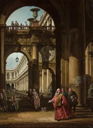 Duits: Architecturale fantasie met Venetiaanse edelman Zelfportret als Venetiaanse ambassadeur
