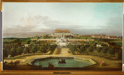 Kasteel Schlosshof gezien vanuit de tuin (olieverf op doek)