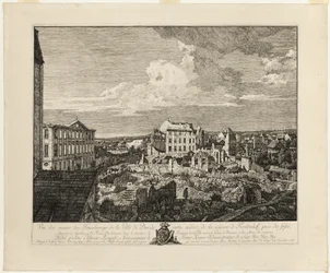 De ruïnes van de Pirnaischer buitenwijk met het Palais Fürstenhof
