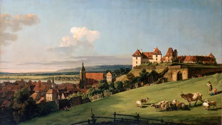 Uitzicht op Pirna vanaf het Sonnenstein Kasteel, 1750s