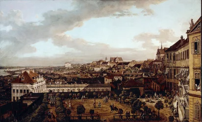 Uitzicht op Warschau, vanaf de loggia oost van de koninklijke villa richting Krakau
