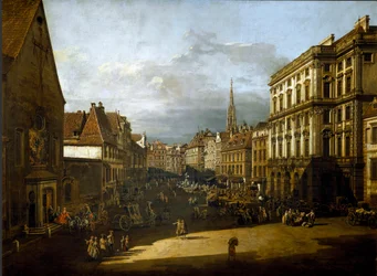 Zicht op de meelmarkt in Wenen. Schilderij door Bernardo Bellotto