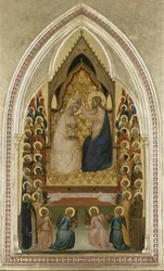 De kroning van de Maagd met engelen en heiligen, circa 1340-5