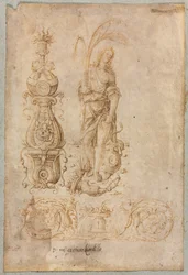 Ontwerp voor een Kandelaar, Allegorische Figuur van Overvloed, Ornamentaal Reliëf Ontwerp