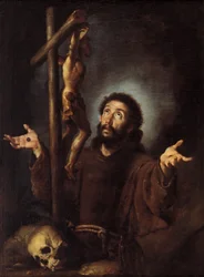 St. Franciscus van Assisi die het kruis aanbidt