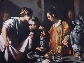 St. Lawrence die de rijkdommen van de kerk verdeelt, ca. 1625 (olieverf op doek)