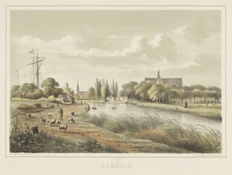 Gezicht op een rivier bij Alkmaar