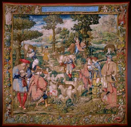Vlaams wandtapijt. Serie De Stichting van Rome: Faustulus ontmoet Romulus en Remus. Tekenaar Barend van Orley (?). Brusselse manufacture. 1525-1530.