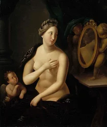 Vrouw kijkt in de spiegel