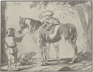 Twee mannen bij een paard