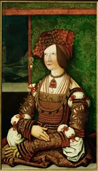 Bianca Maria Sforza, tweede vrouw van keizer Maximiliaan I (olieverf op hout)