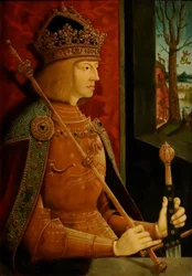 Keizer Maximiliaan I 1459-1519, met kroon, scepter en zwaard, ca. 1500