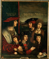 Keizer Maximiliaan I en zijn familie (olieverf op hout)