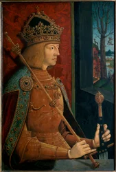 Keizer Maximiliaan I, met kroon, scepter en zwaard