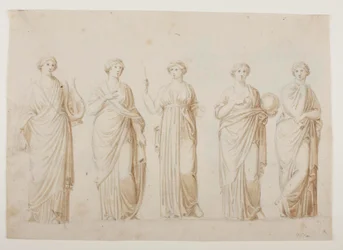 De muzen Terpsichore, Erato, Clio, Urania en Polyhymnia
