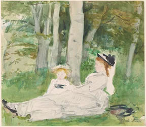 Aan de rand van het bos (Edma en Jeanne), c.1872 (aquarel)