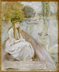 Jeanne Fourmanoir aan het meer. Schilderij door Berthe Morisot
