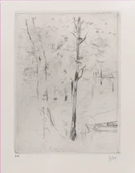 Landschap boomstammen bij een rivier, 1888