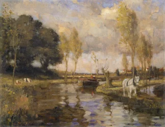 Landschap met kanaal, 20e eeuw (Olieverf op doek)