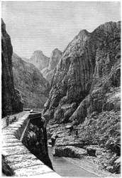 Gezicht genomen op de Shabet el Akra karavaanroute, Algerije, ca. 1890