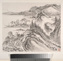 Landschappen, gedateerd 1814 (album van acht bladen; inkt op papier)