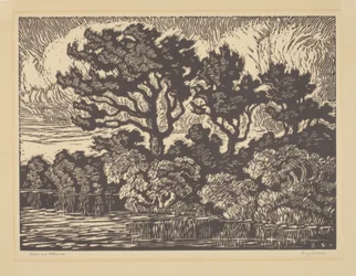 Wilg en Cottonwood, omstreeks 1931 (linoleumsnede)