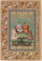 Jahangir entertaint Shah Abbas uit het St. Petersburg Album, ca. 1620