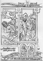 Fragment facsimile van pagina 28 van de Bijbel van de Armen, 1849