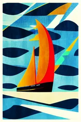 Kleurrijke abstracte zeilboot