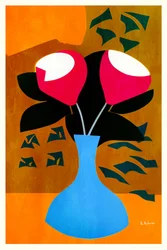 Rode bloemen in een blauwe vaas