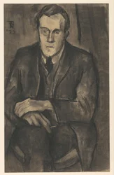 Portret van J.W. Bijl, zittend met de handen op de knieën