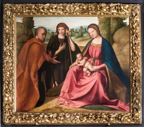 Aanbidding van de Herders Madonna met het Kind Jezus en twee herders