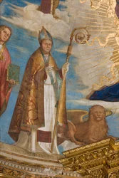 Apsis, Catino Apsis, Pantocrator tussen Heiligen Marcellino, Imerio, Omobono, Peter Exorcist (detail St. Imerio)