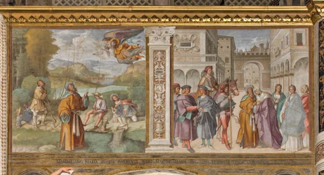 Centrale Schip, Eerste Noordelijke Span, Aankondiging aan Joachim, Ontmoeting van St. Joachim en St. Anna bij de Gouden Poort, Boccaccio Boccaccino 1514-15
