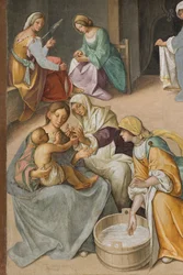 Centraal Schip, Tweede Noordelijke Span, Geboorte van de Maagd (detail)