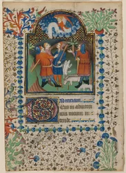 Blad uit een getijdenboek: Aankondiging aan de herders recto, c. 1410-20