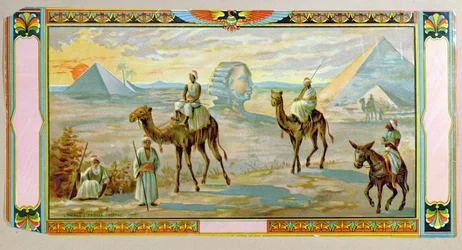 De Sfinx en de piramides, etiket van een fezdoos, c.1910