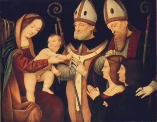 De Madonna en Kind met Heiligen Romanus en Ptolomaeus en twee schenkers