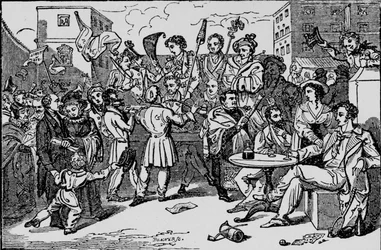 Een schijnverkiezing in de Kings Bench Prison, ca. 1828