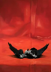 Stilleven met karmozijnrode vogel