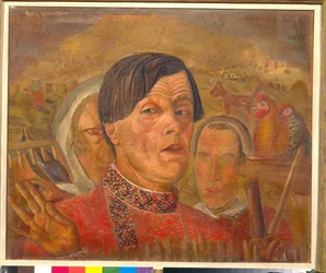 Zelfportret met de haan en de hen, circa 1924 - 60,4 x 73,5 cm - Privécollectie