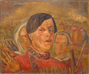 Zelfportret met de haan en de hen, ca. 1924