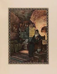 Pimen. Illustratie bij het drama Boris Godunov van A. Pushkin