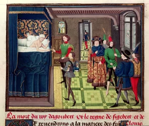 De dood van koning Dagobert I (c.603-639) uit Chroniques des Empereurs door David Aubert, 1462